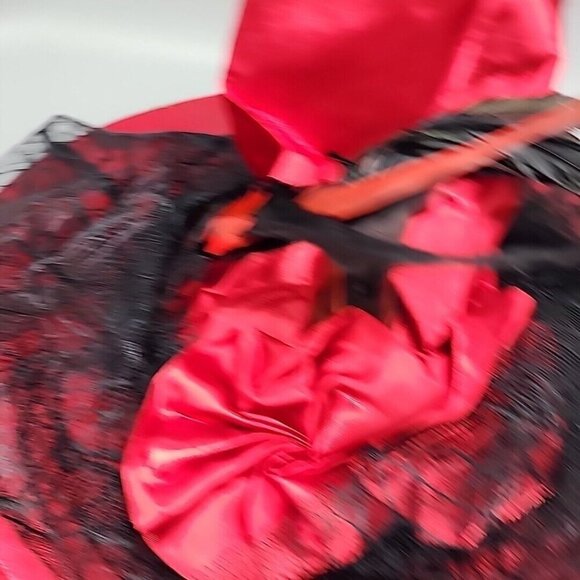 Red And Black Witch Wide Brim Hat with Feathers & Veil Cap - One Size Costume - Picture 2 of 5